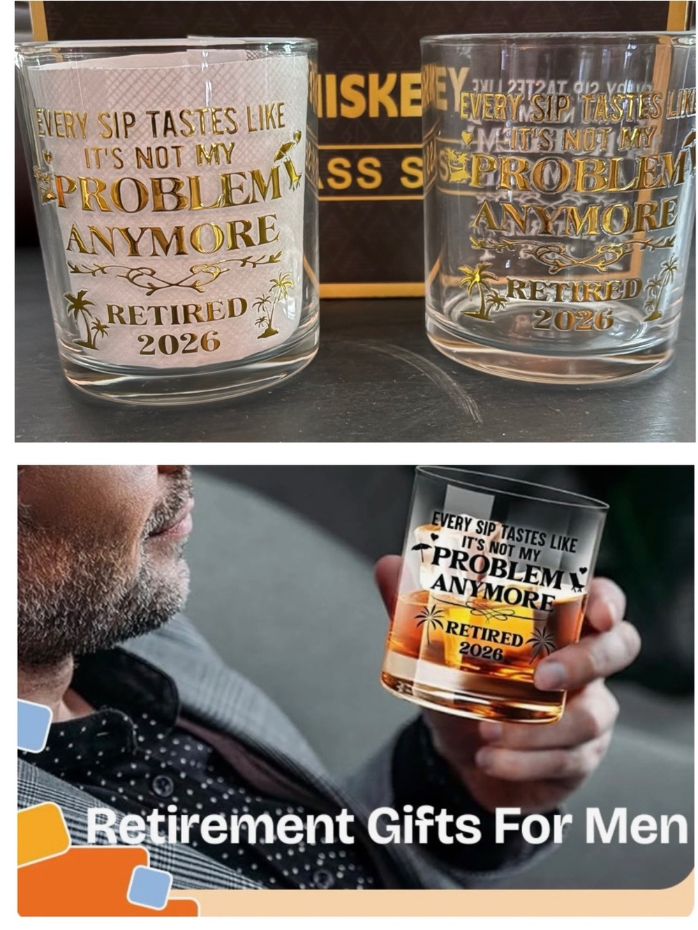 Retired 2026 Whiskey Glass - Gold Lettering New in Box!